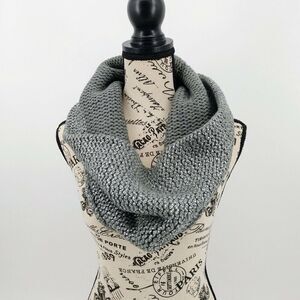 Women Scarf Infinity Gray Silver Tone Cowl Knit Metallic Boho Chic